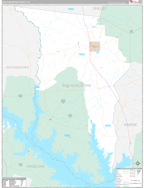 San Augustine County, TX Wall Map